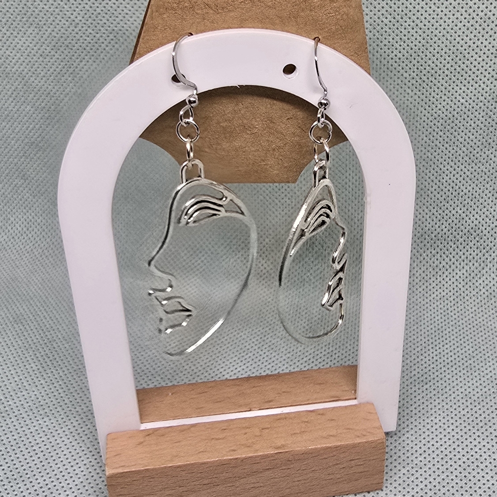 Silver Face Outline Earrings
